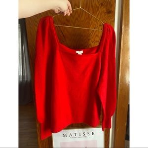 H&M Puff Sleeve Sweater - Red, XXL